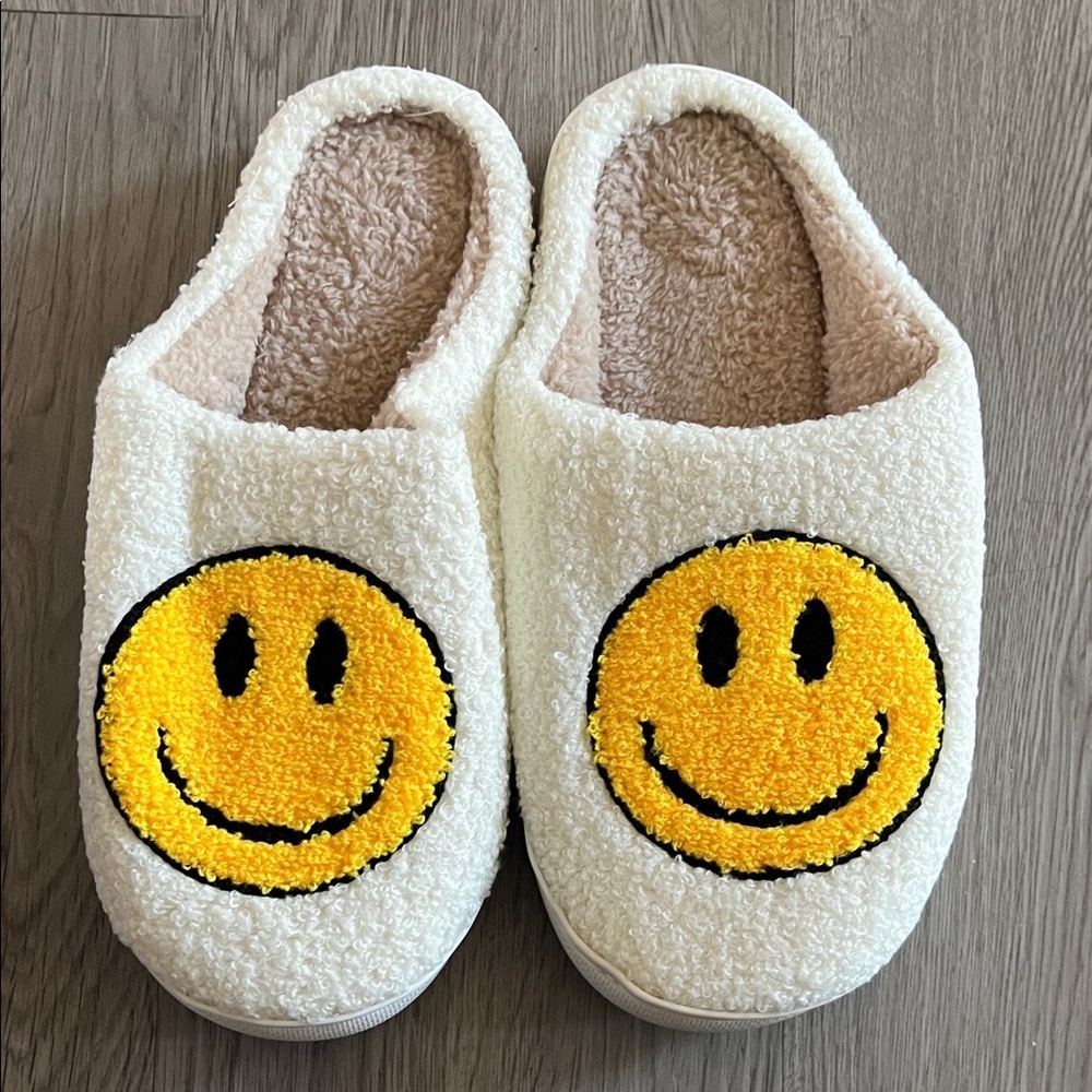 White Smiley Face Slippers